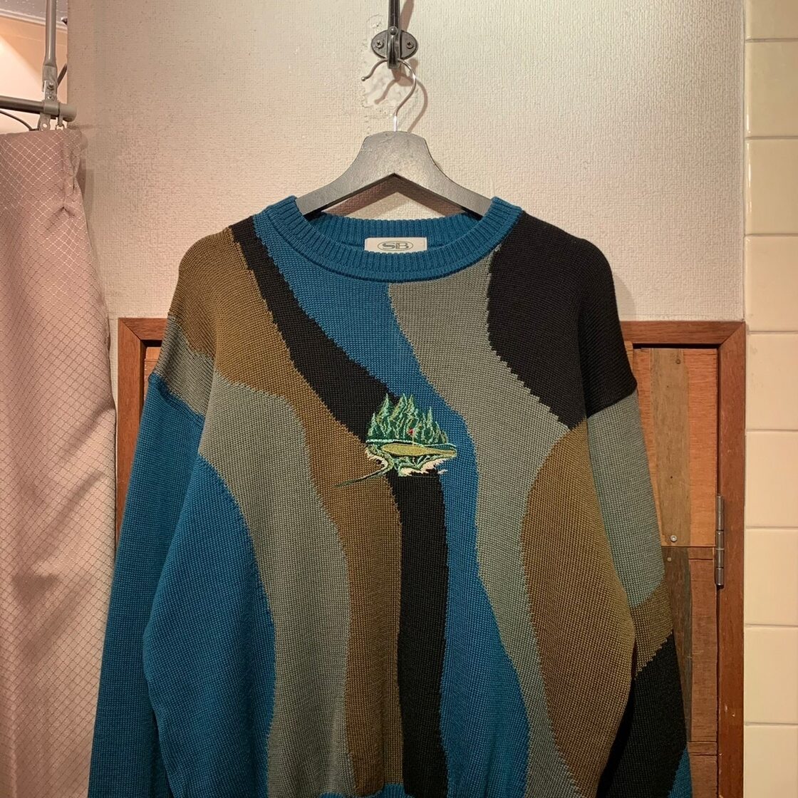 Seve Ballesteros” turquoise green×black×brown base wool embroidery 