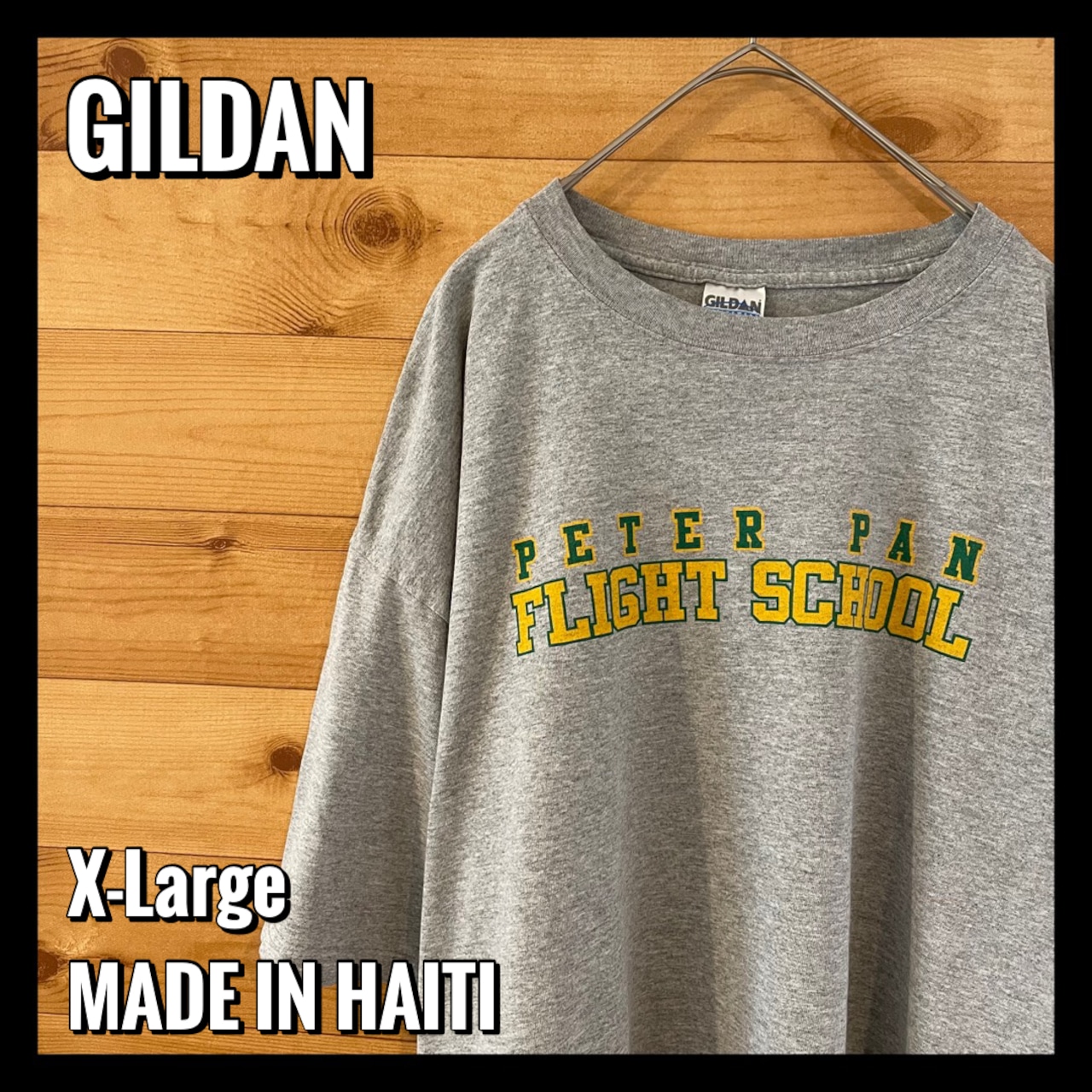 【GILDAN】プリントTシャツ ロゴ バックプリント peter pan's flight school グレー XL ビッグサイズ us古着