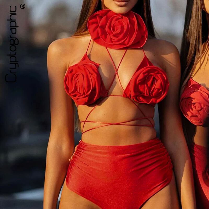 AUS発【Seafolly】シンプル☆ブラレットビキニ 単品/追跡便 送料無料 暗号花柄アップリケ ブラレット レッド ビキニ