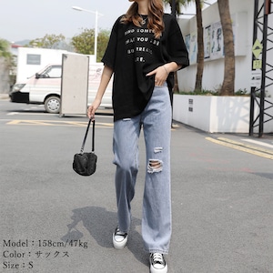 ダメージ ジーンズ レディース ストレート デニム パンツ 大人 おしゃれ カジュアル ストリート系 ダメージ加工 かわいい きれいめ 大人可愛い 大人女子