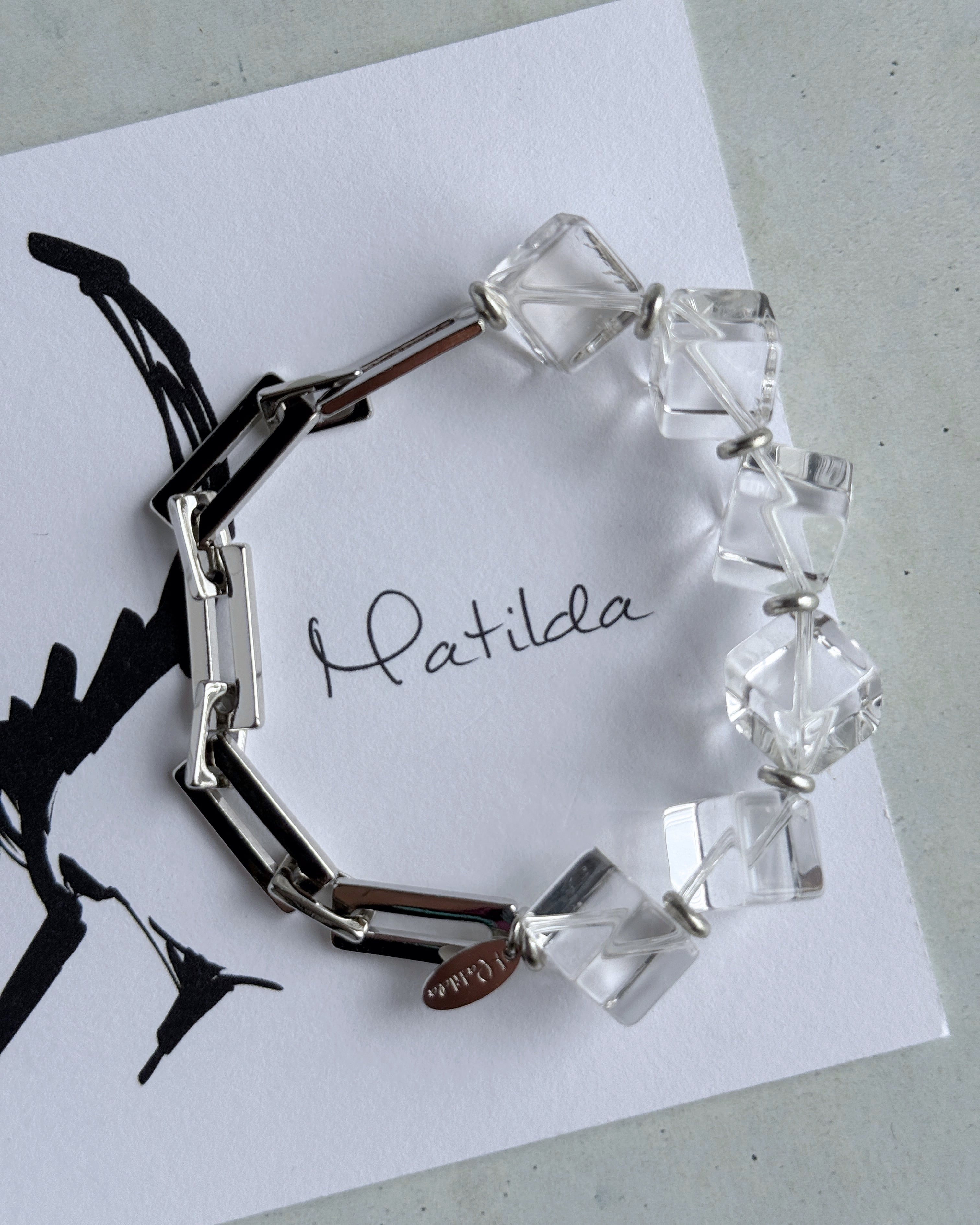 Chain & stone bracelet(キューブクォーツ)