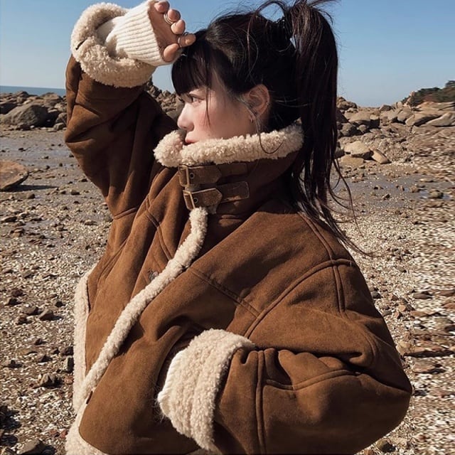 予約販売】ライダース ボアジャケット レディース ショート丈 ブラウン