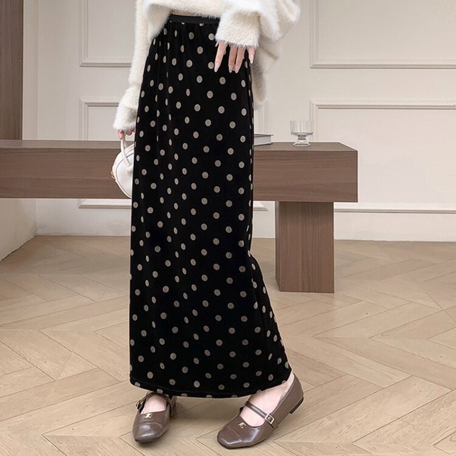 ドット柄ベロアスカート　11137