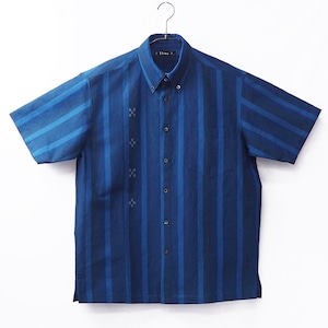 総手織り 藍 ボタンダウン  半袖 シャツ [ITUYO]  メンズ かりゆしウェア【送料無料】　