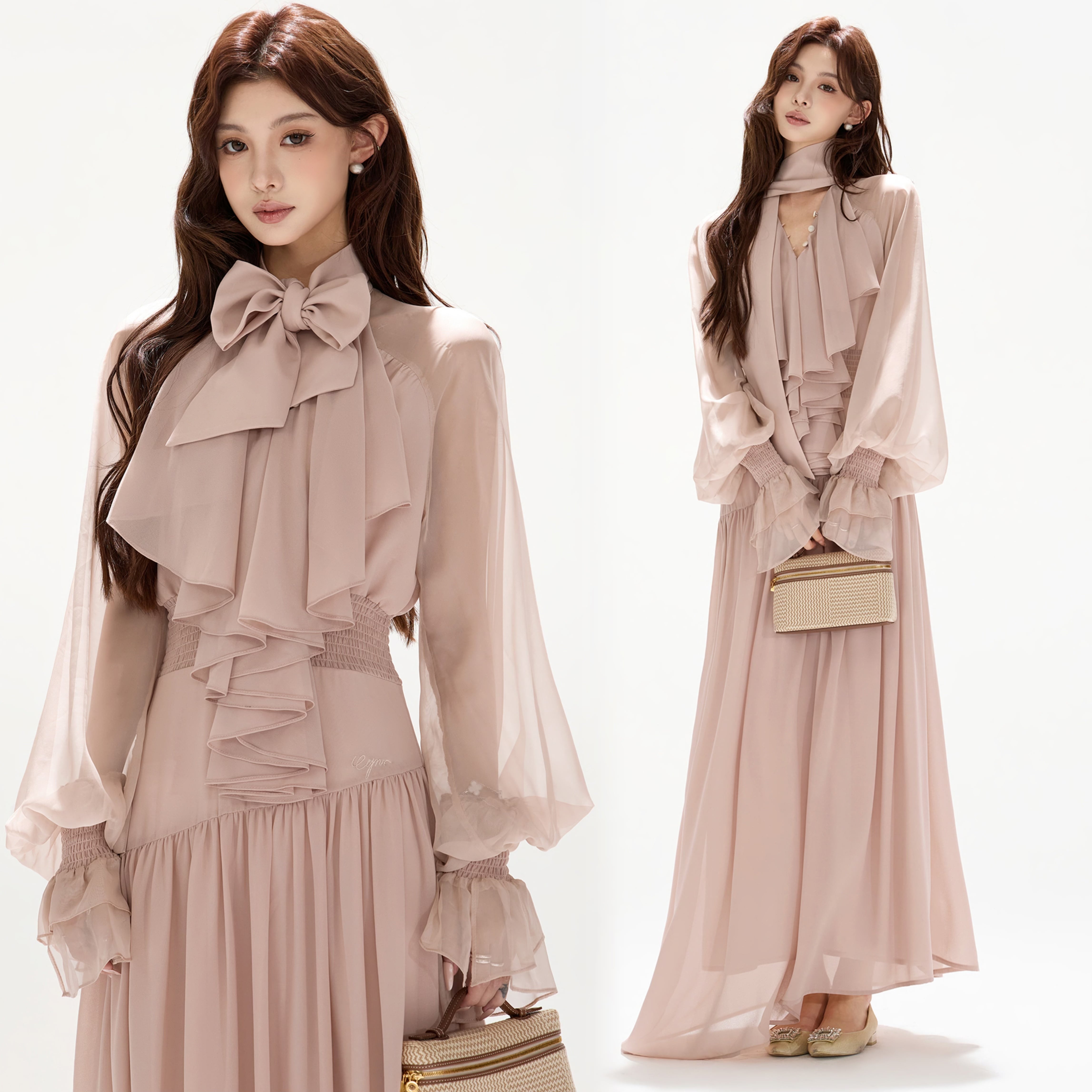 【dress】ボウタイロングワンピース N3492