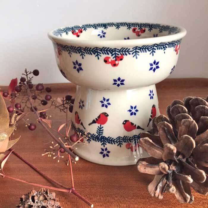 Polish Pottery ポーランド陶器 ペットボウル 高さのあるお皿 赤い鳥と