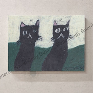 アートパネル アートボード ファブリックパネル おしゃれ 【沖野あゆみ 黒猫の兄弟】 サイズ：F4（333mm×242mm） 壁掛け 絵 絵画 インテリア アートフレーム