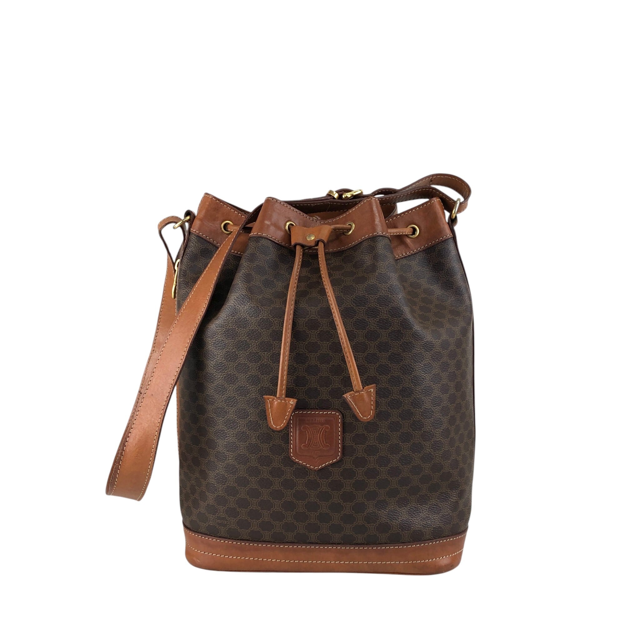 CELINE セリーヌ マカダム ショルダーバッグ ブラウン ブラゾン型押し