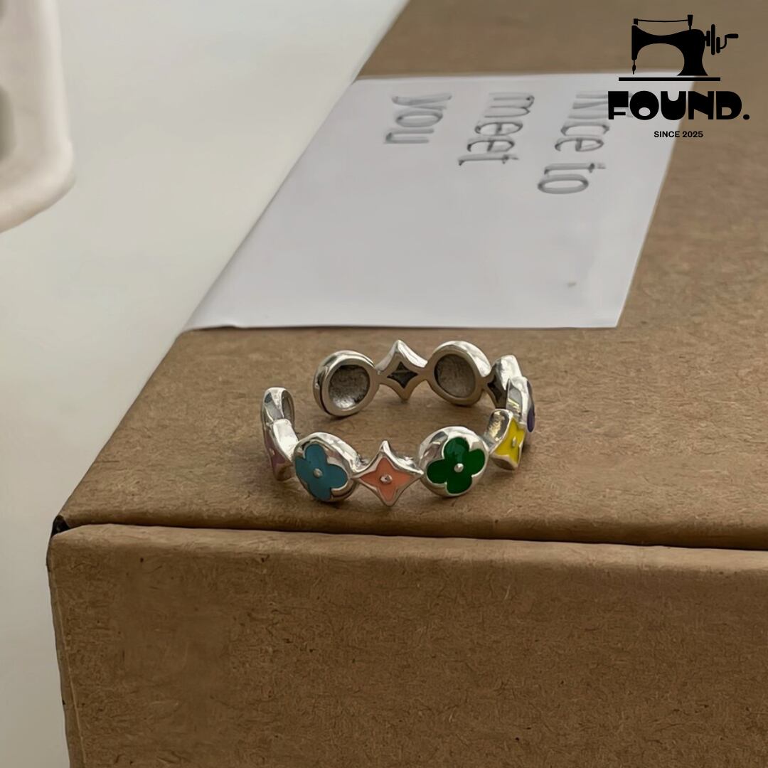 Classic Monogram Color Enamel Light Luxury Retro Ring(FD376)