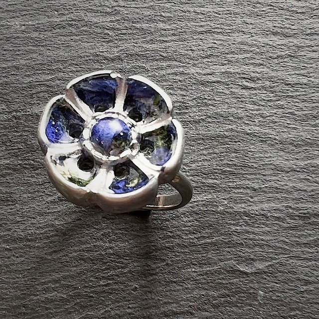 Flower Button Ring -BLUE-