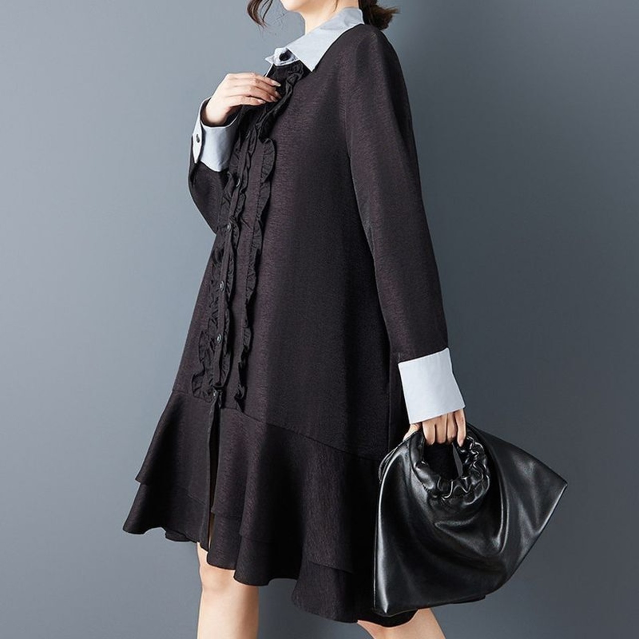 フロント フリル シャツワンピース  00376