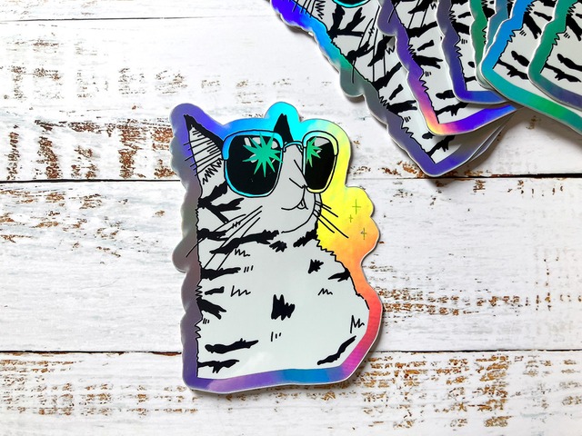サングラス猫のホログラムステッカー　Sun Glasses Cat【ThePrintedCat】[TPC-08]