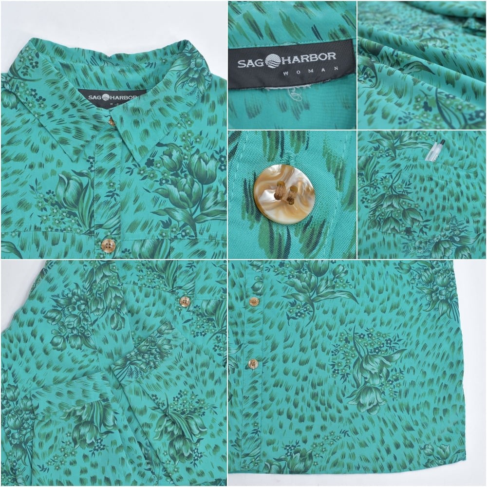 90s ビンテージ 長袖 アロハ ギャバ シャツ L相当 グリーン xpv 90s ビンテージ 長袖 アロハ ギャバ シャツ L相当 グリーン xpv