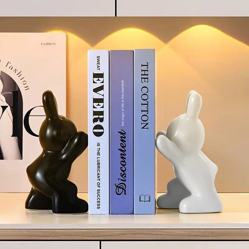 うさぎ ブックエンド ブックスタンド ２個セット 白黒 本棚 収納 書斎 カフェ 装飾 おしゃれ 北欧