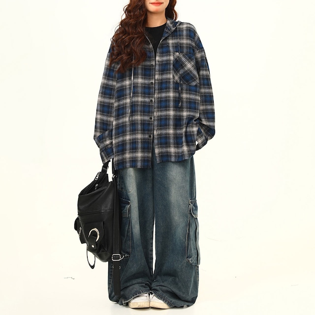 ヴィンテージチェックオーバーフーディシャツ R00732