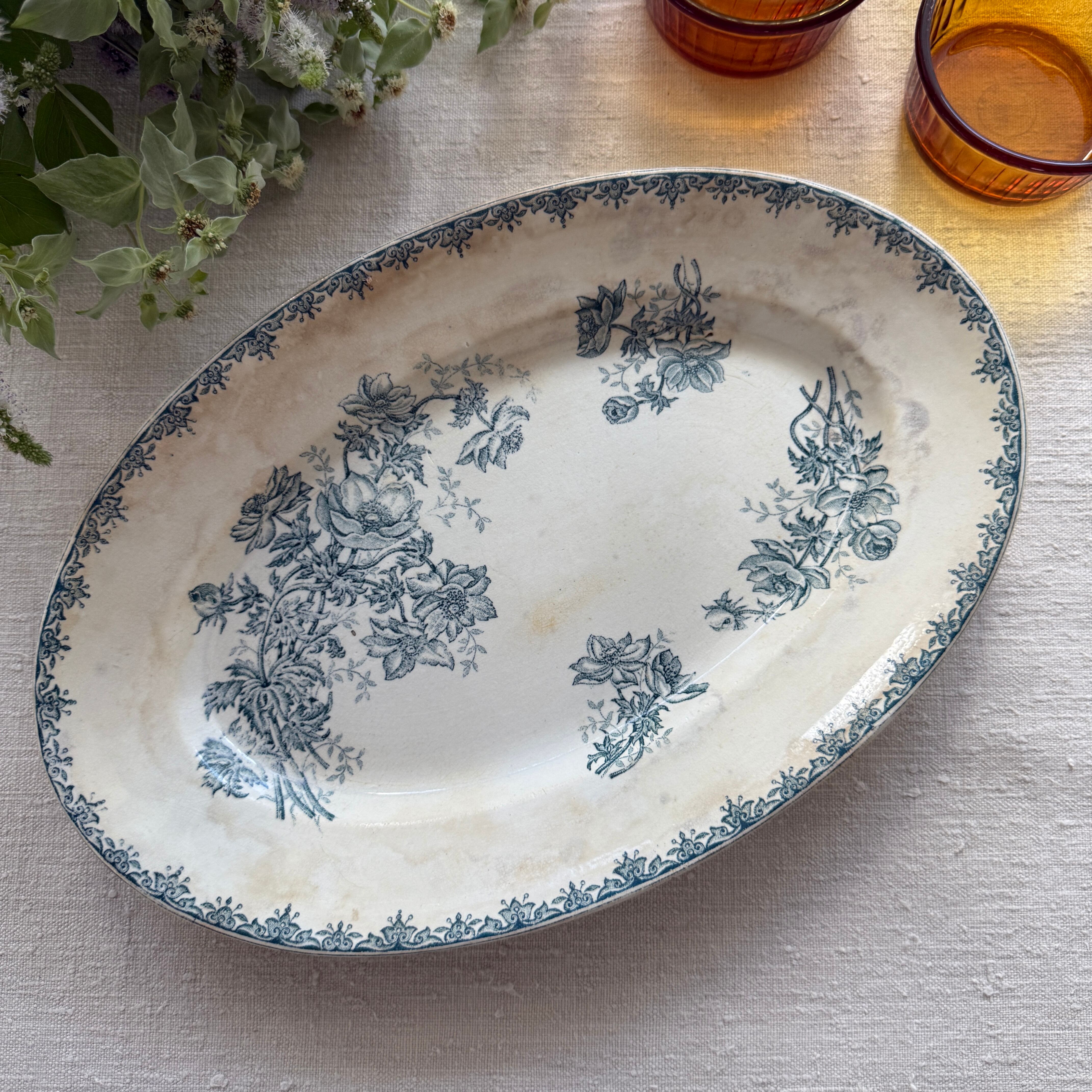 French Antique Oval Plate By Clairefontaine/フランスのクレール