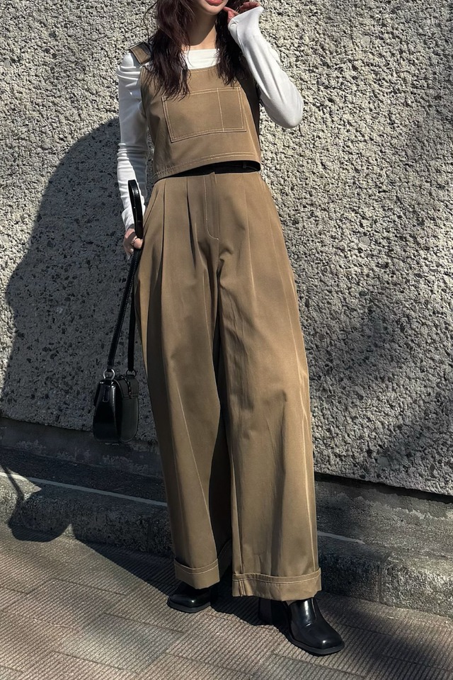 WILLFULLY 2piece roll up suspenders all-in-one 2ピースロールアップサスペンダーオールインワン　K/beige