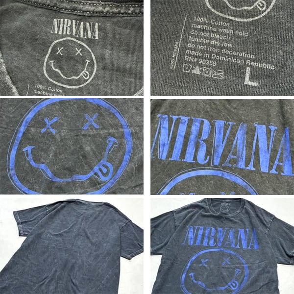 1点物◇ニルヴァーナNIRVANAスマイル黒プリントTシャツ古着LメンズXL