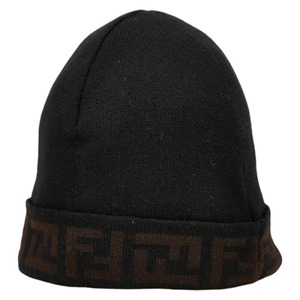 フェンディ ズッカ ニットキャップ ニット帽 ブラック ブラウン ウール レディース FENDI 【中古】