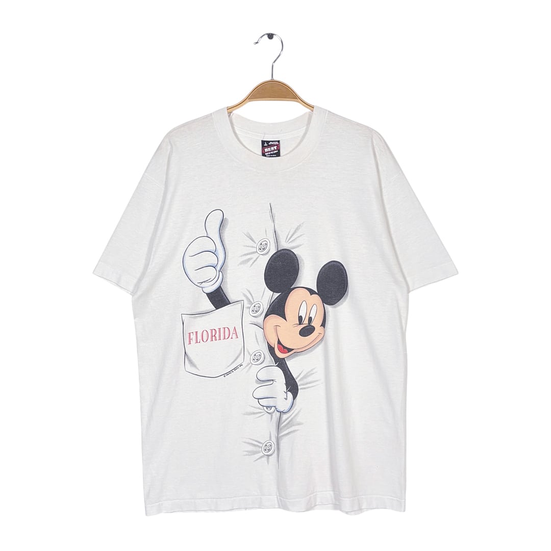 80s ミッキーマウス フロリダ USA製 ヴィンテージ Tシャツ ディズニーオフィシャル ホワイト シングルステッチ FLORIDA MICKEY MOUSE フルーツオブザルーム サイズL BB0790