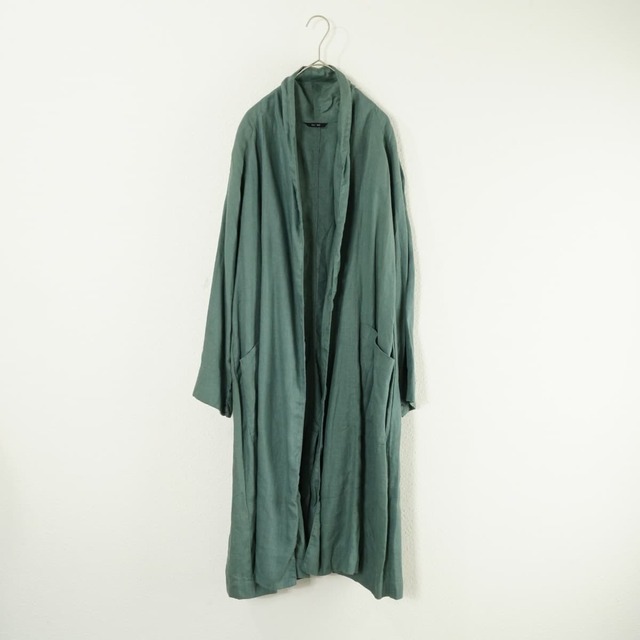 bul bul バルバル リネン ロング カーディガン ライト アウター ショールカラー 長袖 グリーン