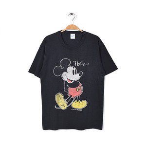 80s ミッキーマウス USA製 ヴィンテージ Tシャツ 袖シングル 黒 ブラック ディズニーオフィシャル サイズL MICKEY MOUSE 古着 @BB0746