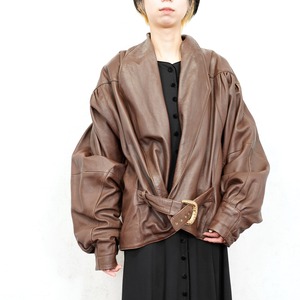 EU VINTAGE Sergio Morelli BELTED DESIGN CARDIGAN LIKE LEATHER JACKET/ヨーロッパ古着ベルテッドデザインカーディガン風レザージャケット