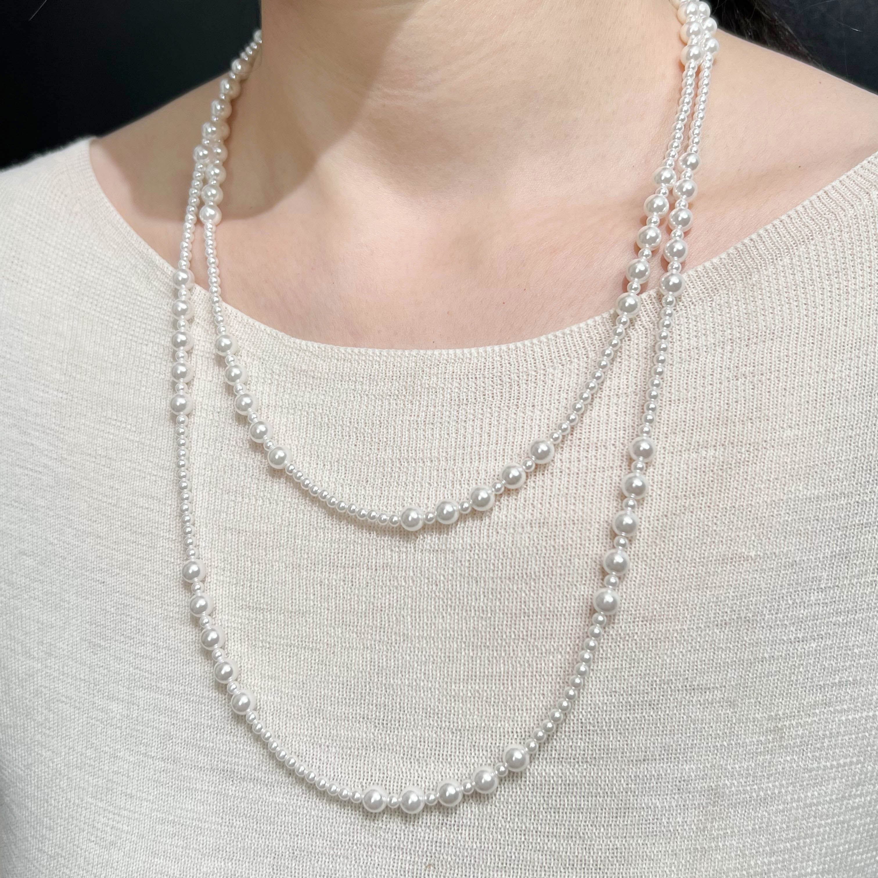 VINTAGEヴィンテージ シルバー925ロングパールチェーンネックレス 