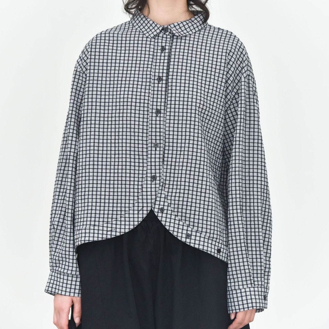 CHECKERED TINY COLLAR SHORT DESIGN SHIRT JACKET 3colors M-16116