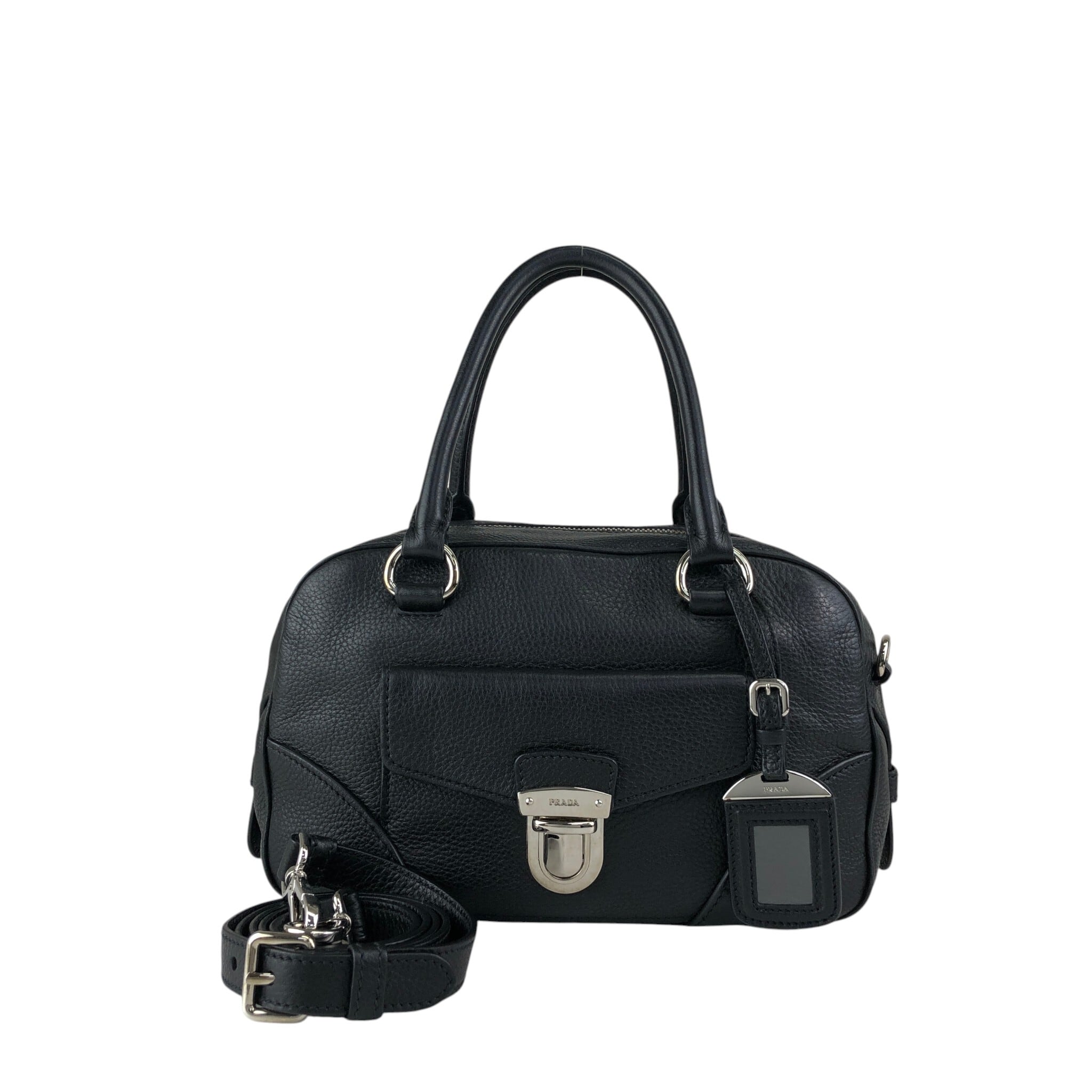PRADA プラダ ショルダーバッグ ブラック ロゴ プッシュロック レザー