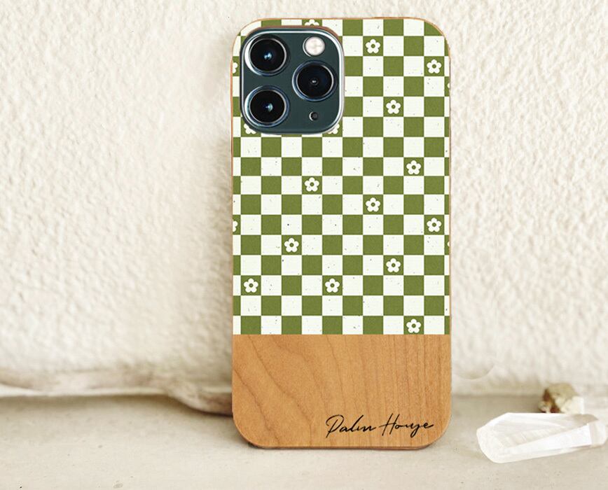 Rady☆トロピカルフラワーiPhoneケース 天然木♡名入れ♪レトロトロピカルフラワー グリーン iPhoneケース