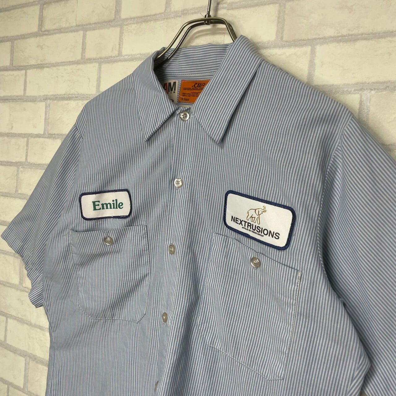CU 半袖ワークシャツ M ワッペン ストライプ | 古着屋OLDGREEN