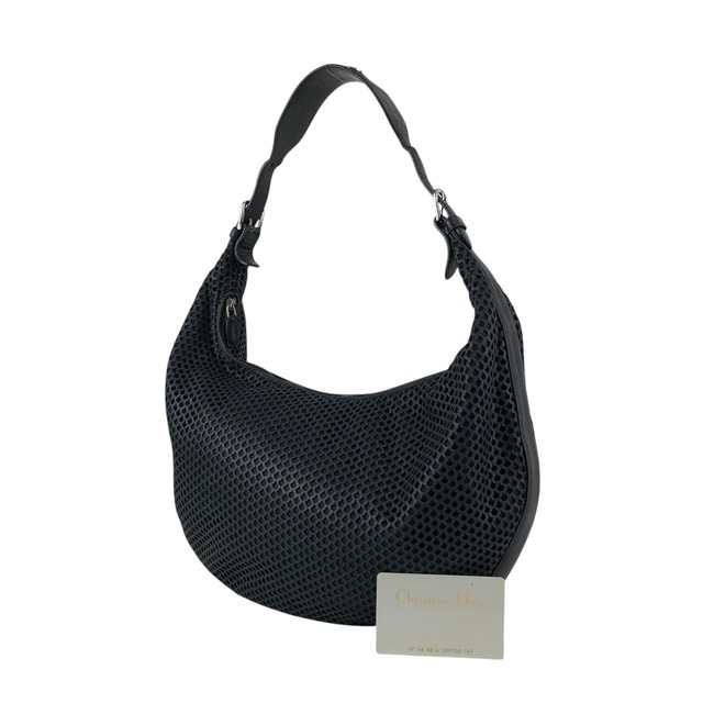 Christian Dior クリスチャン ディオール ショルダーバッグ ブラック ロゴ レザー メッシュ ホーボーバッグ vintage ヴィンテージ オールド psjdu3
