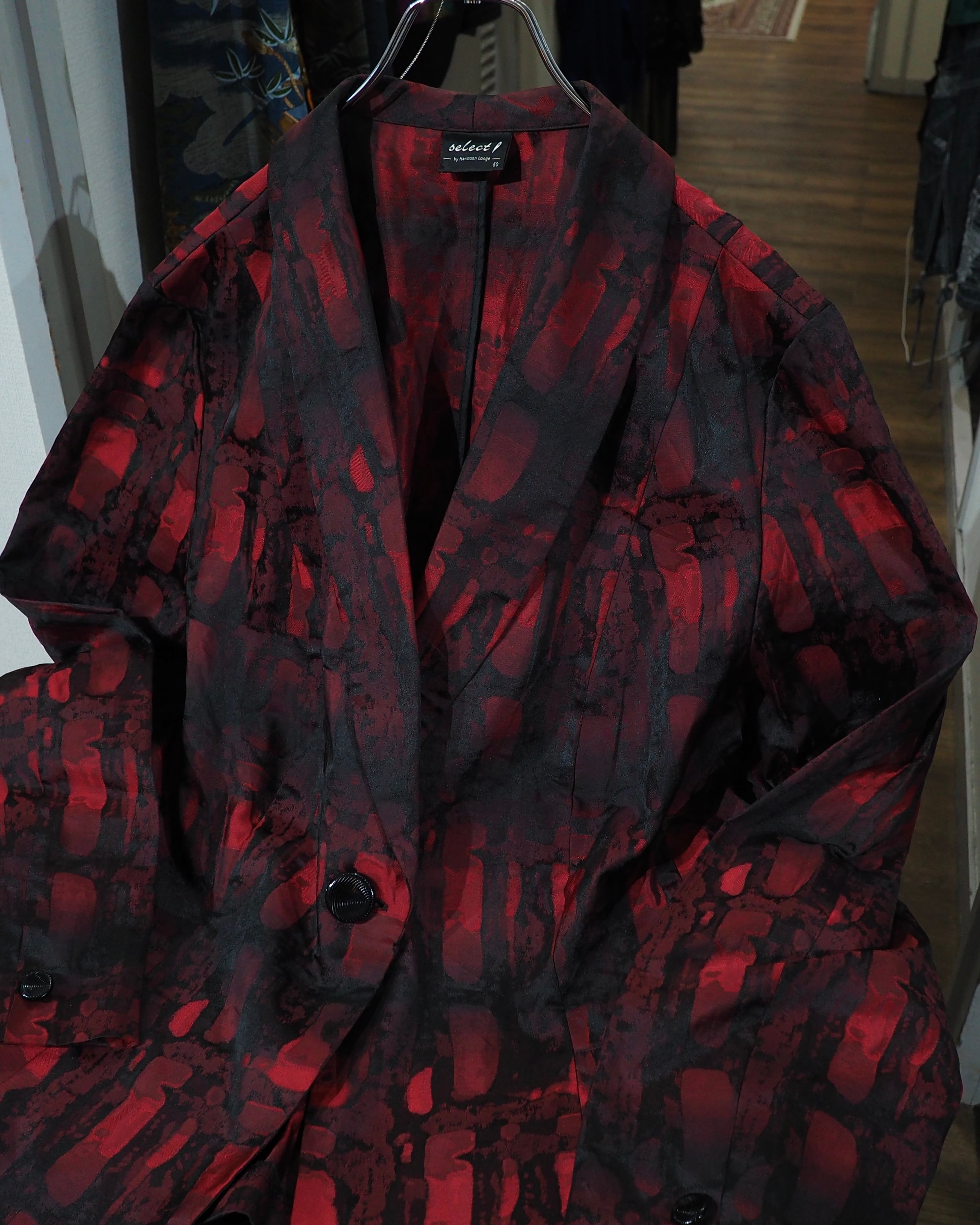 " 深紅 " Scale Embossed pattern Vintage loose Easy Tailored jacket
