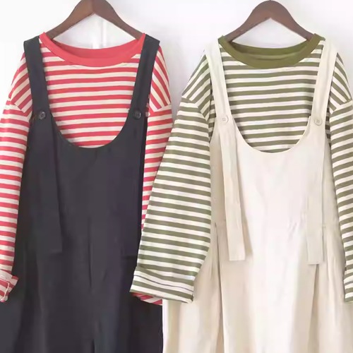 2色／ボーダー柄コットントップス ・9780