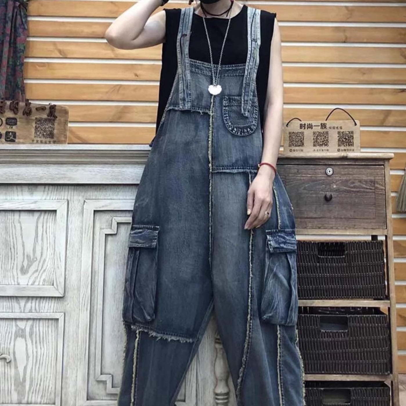 パンツ 新品 アメリカンビンテージ風縦ストライプ ゆったりデニム