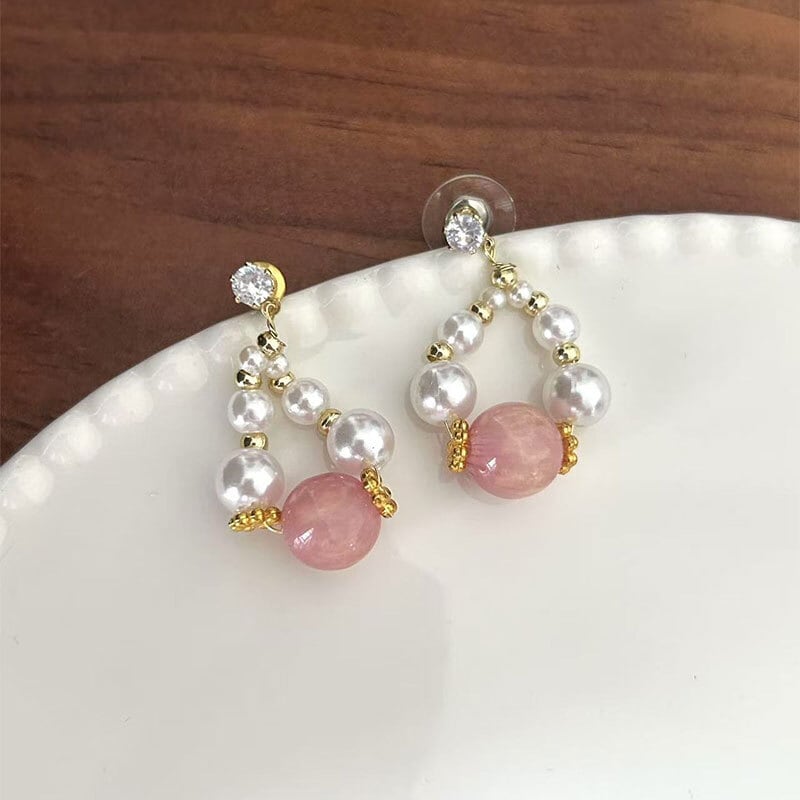 パール×ピンク天然石の可愛いピアス | hoshine