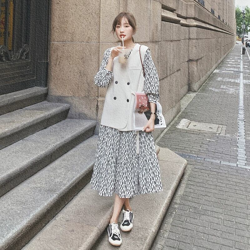 女性の花柄のドレス,新しいツーピースの春と秋の服,ハイウエスト0gh 女性の花柄のドレス,新しいツーピースの春と秋の服,ハイウエスト0gh