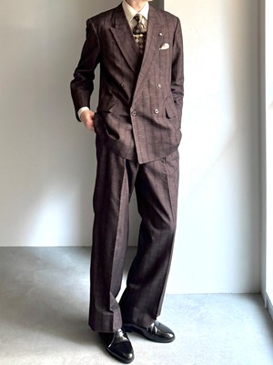 [SETUP] vintage stripe suit - double jacket × wide tuck trousers / brown × black & white