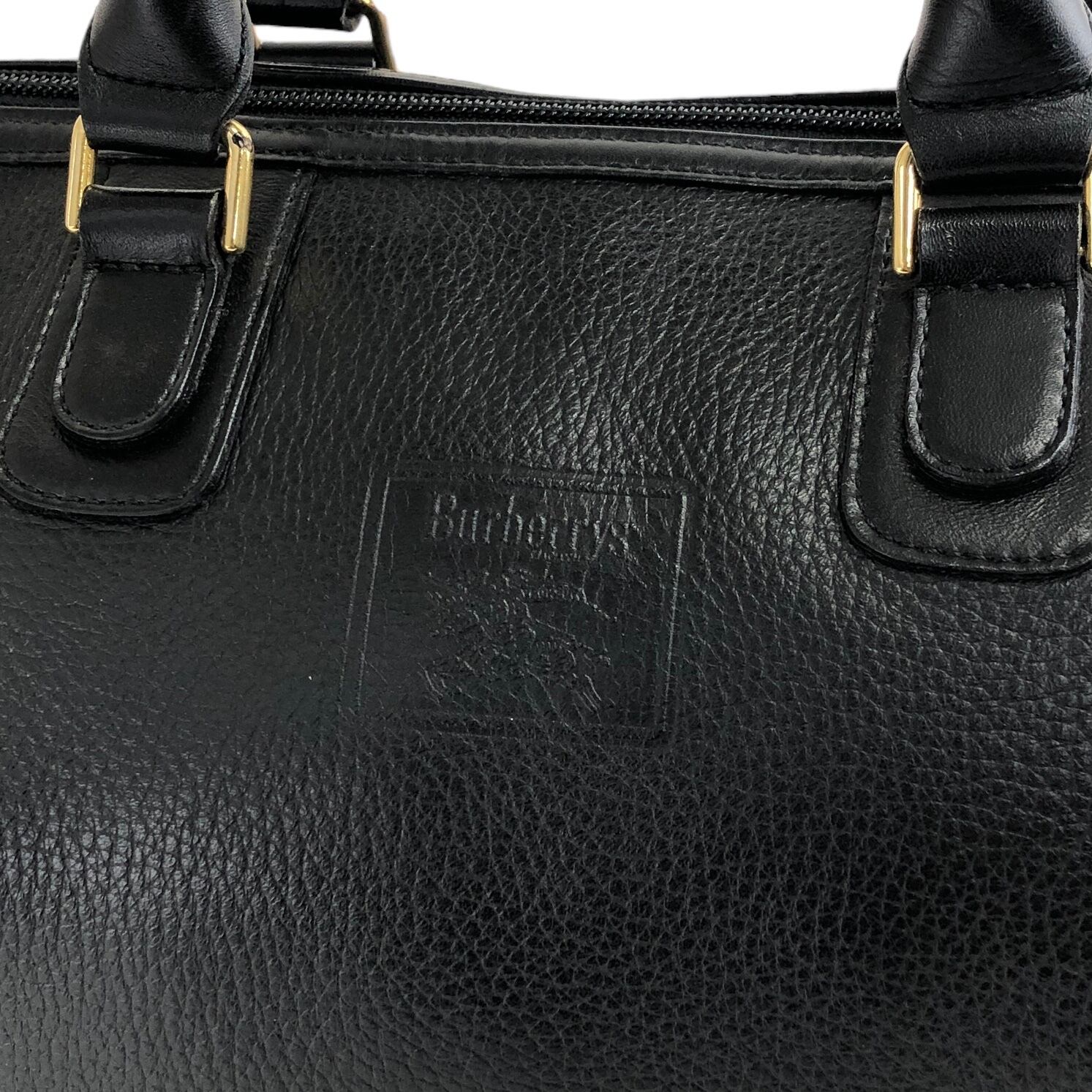 BURBERRY バーバリー ロゴ レザー ミニボストン ハンドバッグ ブラック