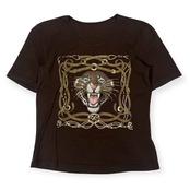 伊太利屋 イタリヤ アニマル柄 ジャガー 半袖 Tシャツ カットソー 9A2/ブラウン レディース