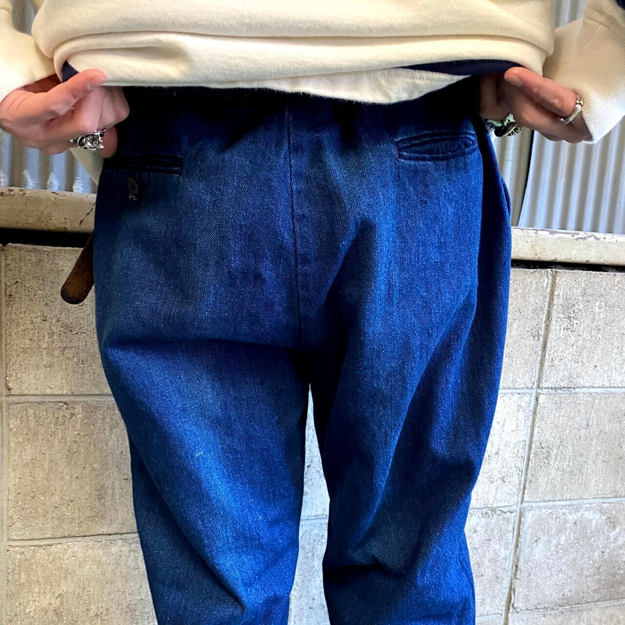 USA製 Lee リー タックり デニムトラウザーパンツ メンズW35 古着