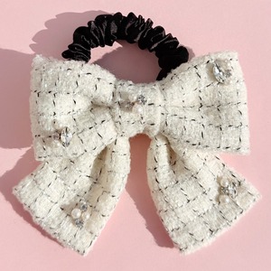 White tweed リボン（シュシュorバレッタ）