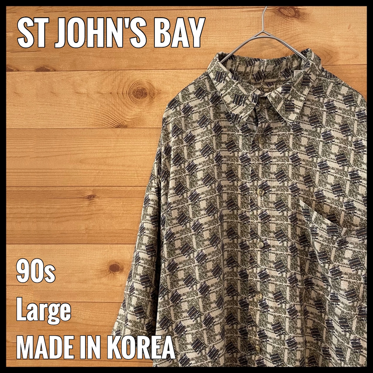 【ST JOHN'S BAY】90s 柄シャツ 総柄 半袖 レーヨン100% L US古着