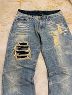 layered style damage denim pants