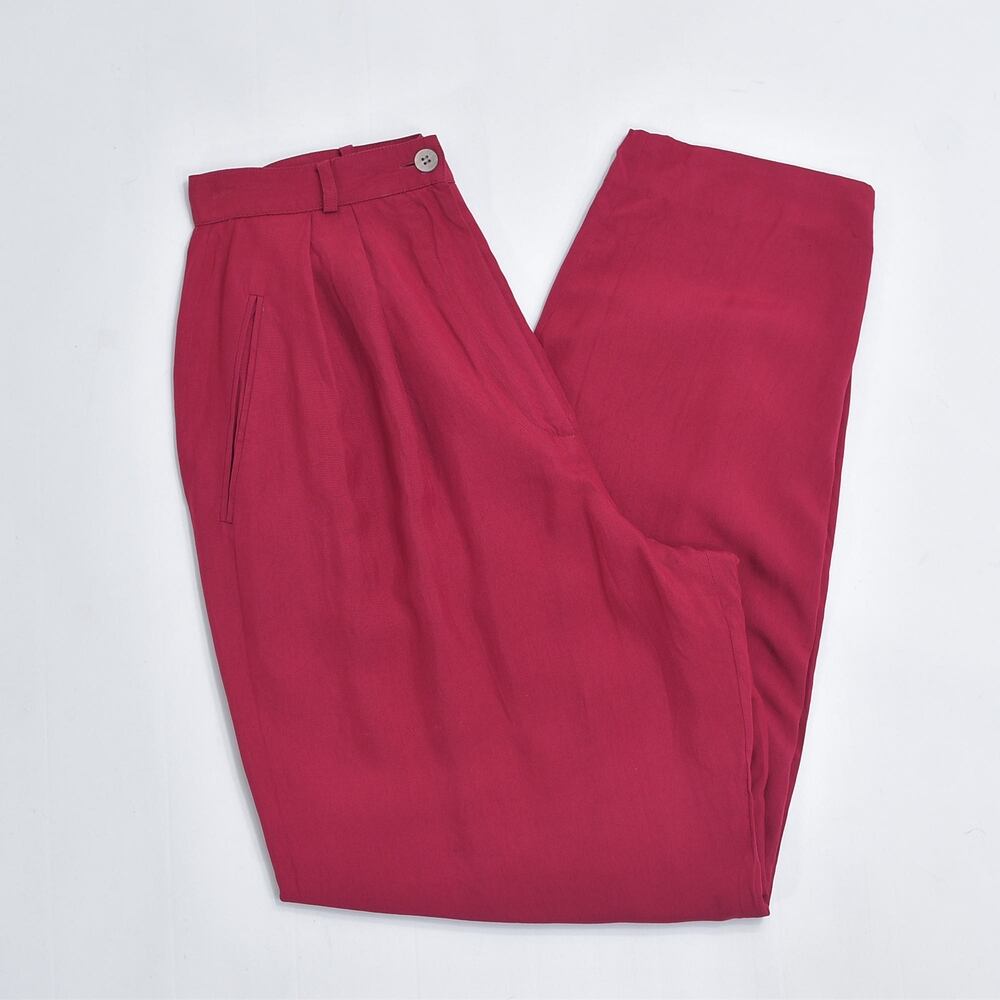 80s 90s ANNE KLEIN II アンクライン2 シルク スラックス タック テーパード 裏地付き ボトムス カジュアルパンツ ワインレッド USED ヴィンテージ ビンテージ 古着 レディース W63cm