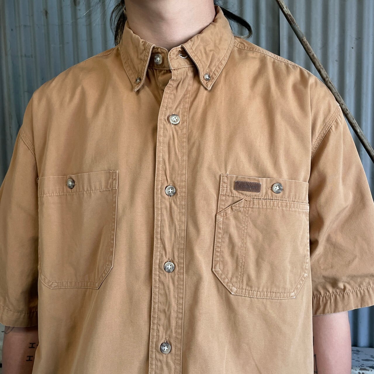 Carhartt カーハート 半袖ワークシャツ メンズL-XL相当 古着 ベージュ