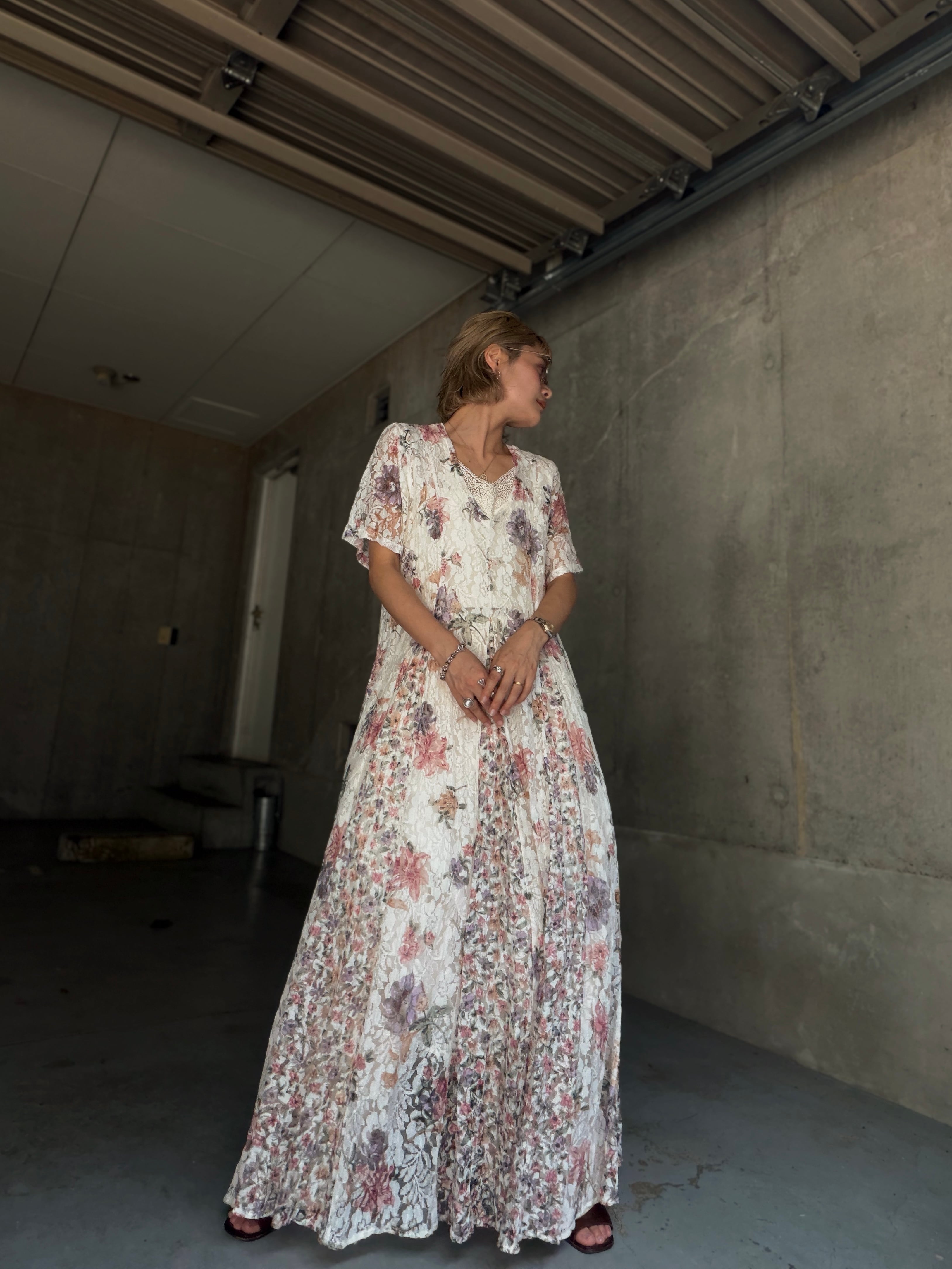 (OP164)Lace flower maxi dress