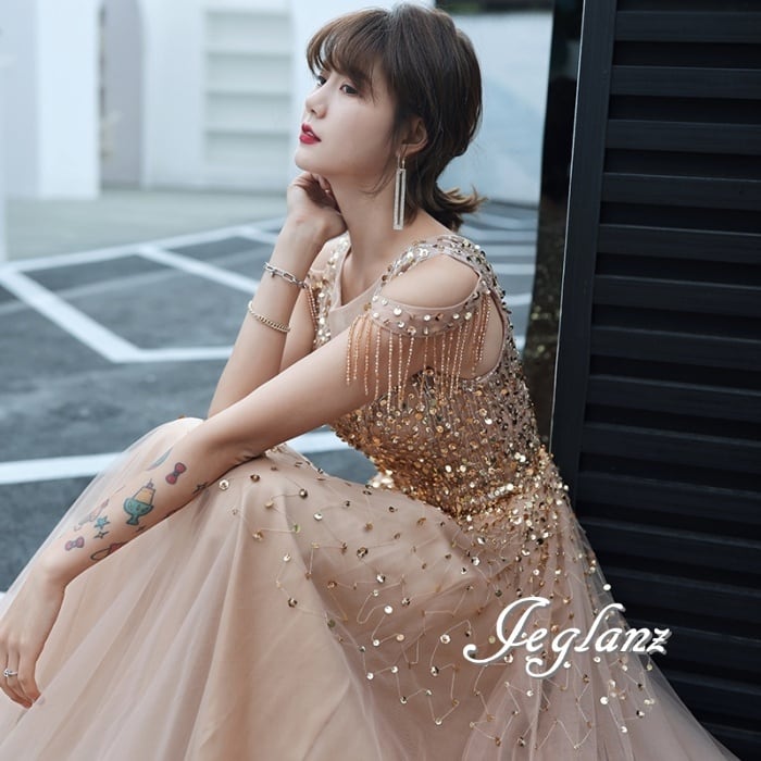 美ライン パーティ イブニングドレス タッセル 背中 編み上げ ♪ 美ライン パーティ イブニングドレス タッセル フリンジ 背中