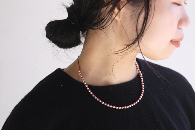 waxコードカレンシルバービーズネックレス②小（RED）